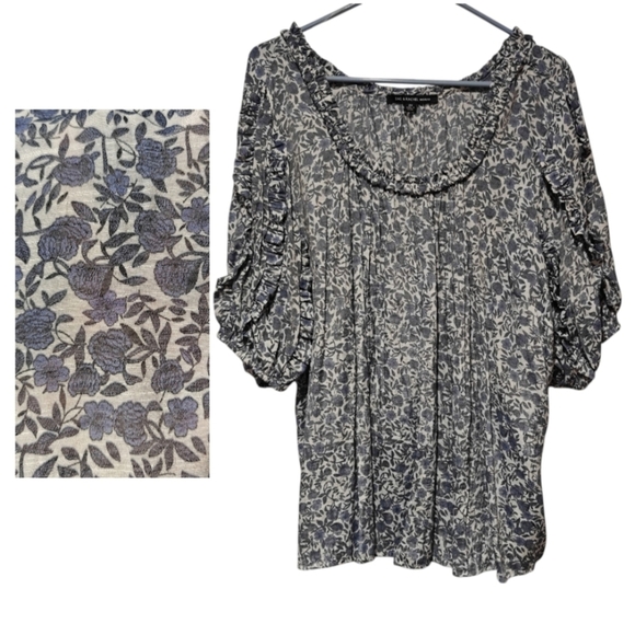 Fairly Peasant Top 2X Blouse Puffer Ruffle Sleeves Floral Zac & Rachel Boxy - Picture 1 of 8